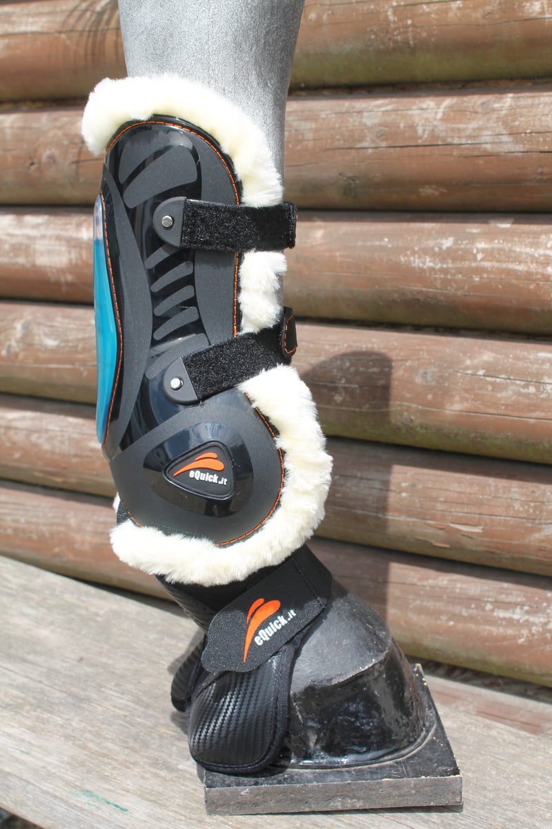 eQuick EShock Faux Fur Overreach Tendon Boots with Velcro